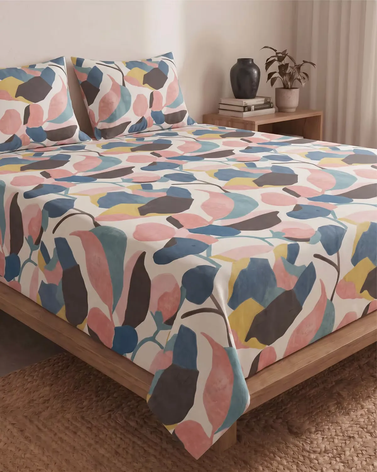 Abstract Botanical Cotton Bedsheet Set view 3