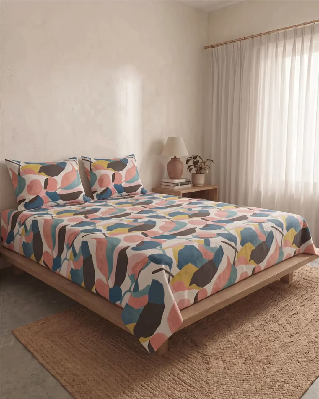 Abstract Botanical Cotton Bedsheet Set view 2