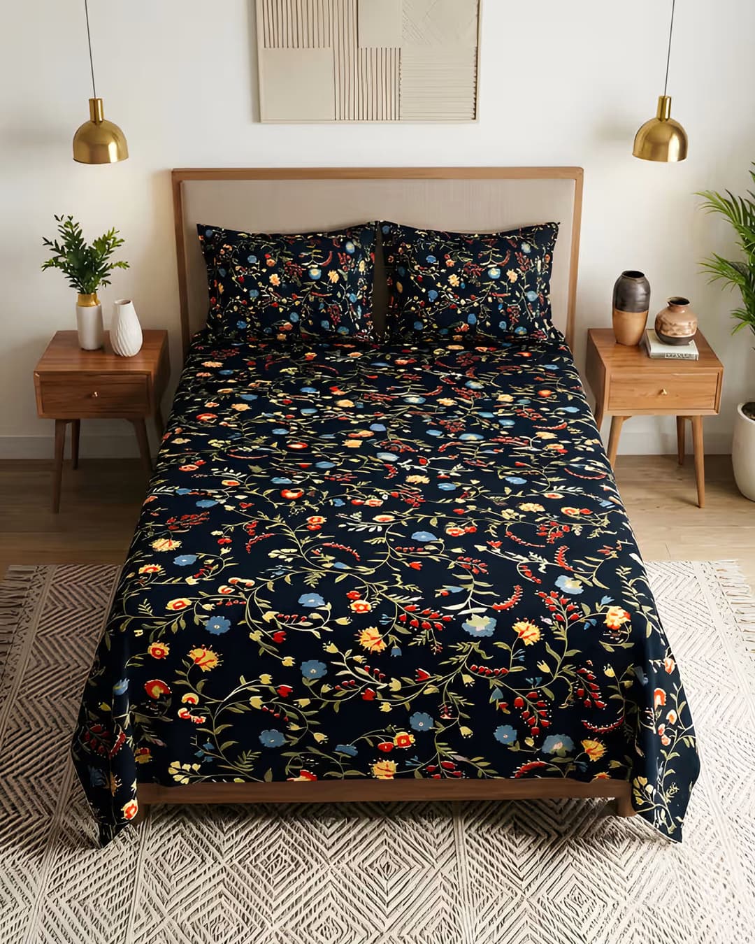 Black Chintz Cotton Bed Cover Set