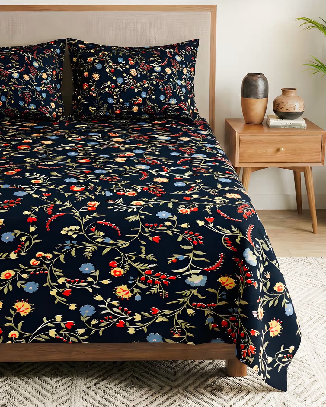 Black Chintz Cotton Bed Cover Set - hover
