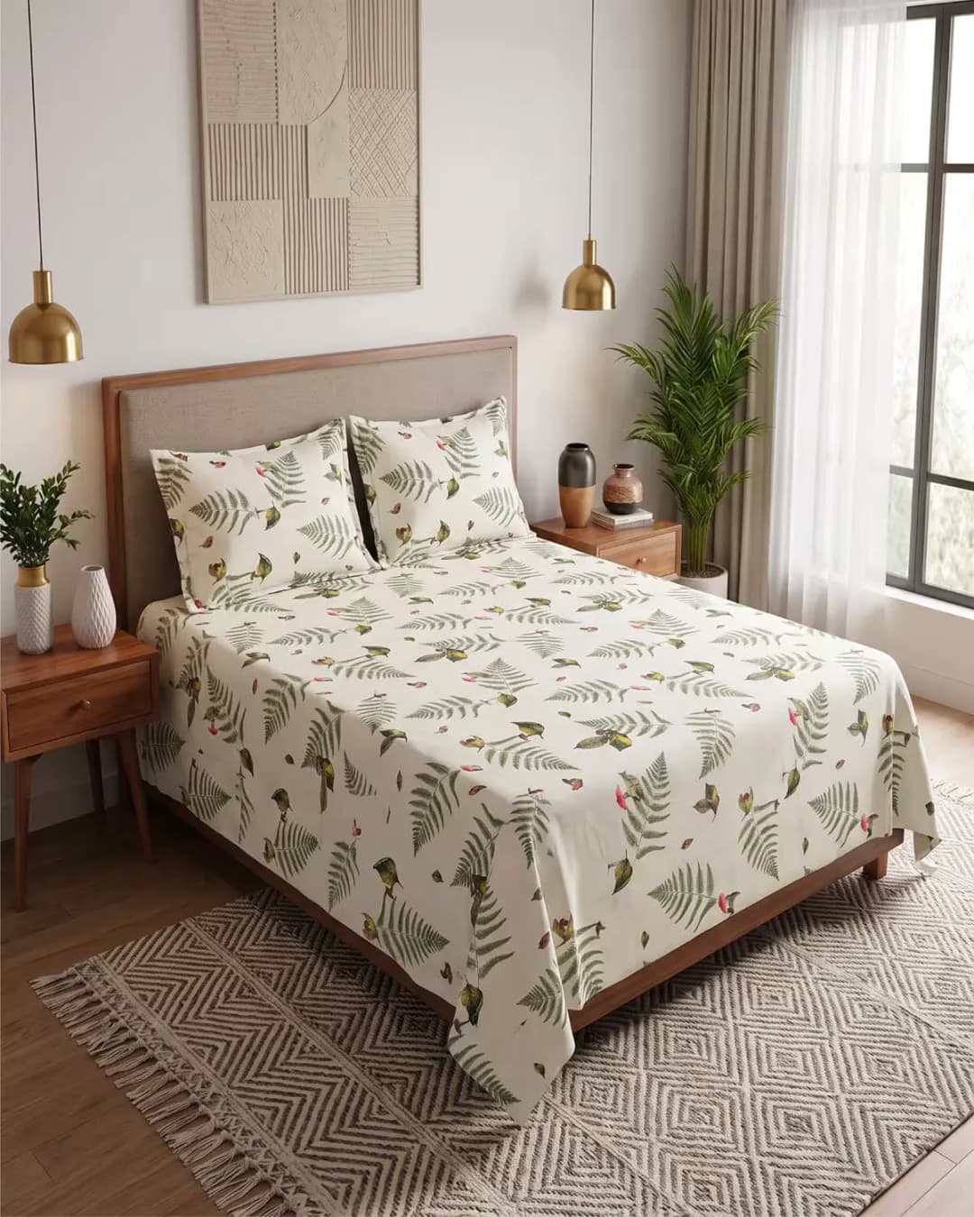 Botanical Fern Cotton Bedsheet Set view 2