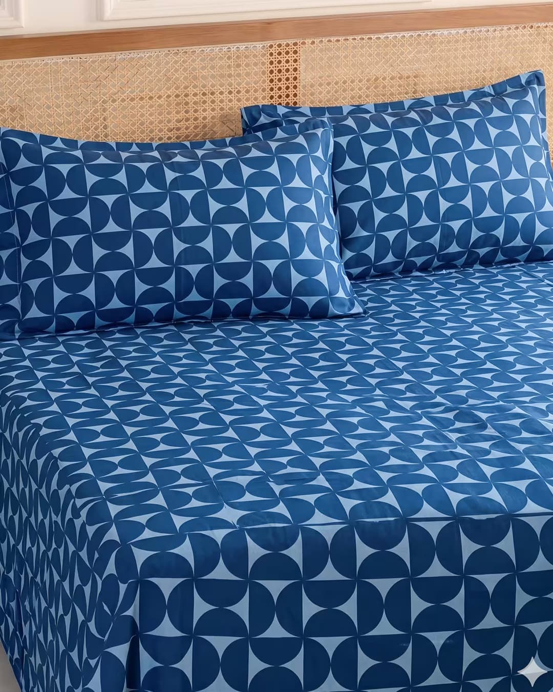 Indigo Blue Geometric Cotton Bed Cover Set view 4