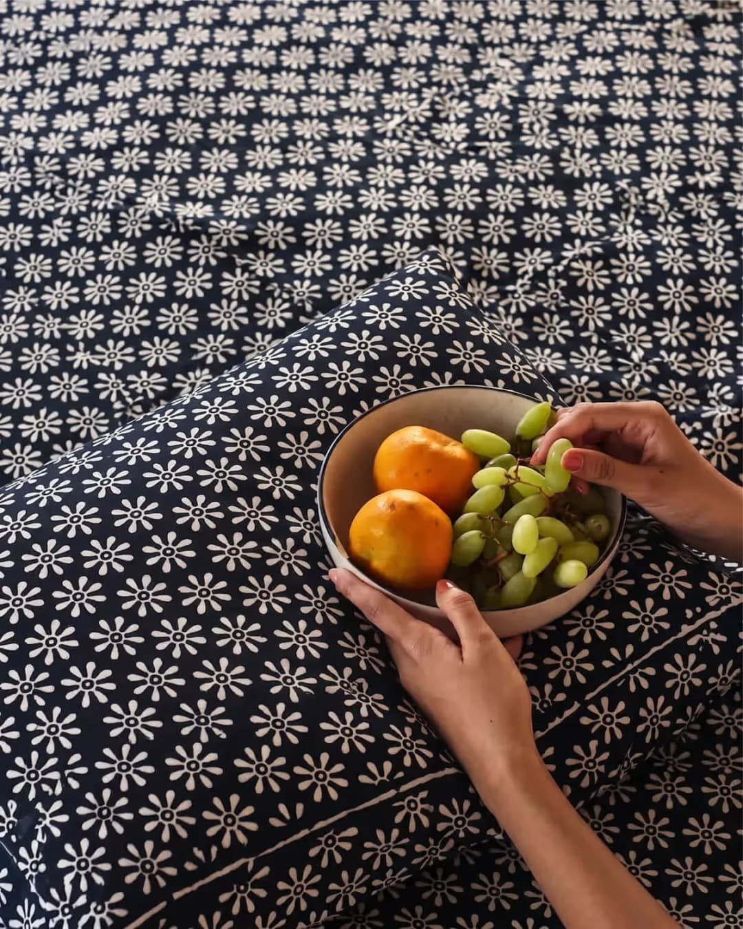 Monochrome Floral Cotton Bedsheet Set view 4