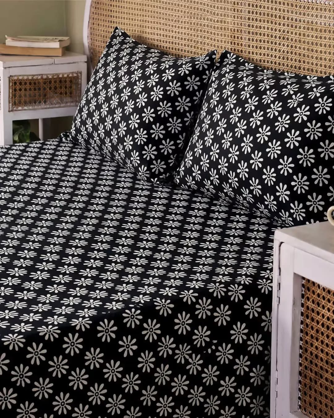 Monochrome Floral Cotton Bedsheet Set view 2
