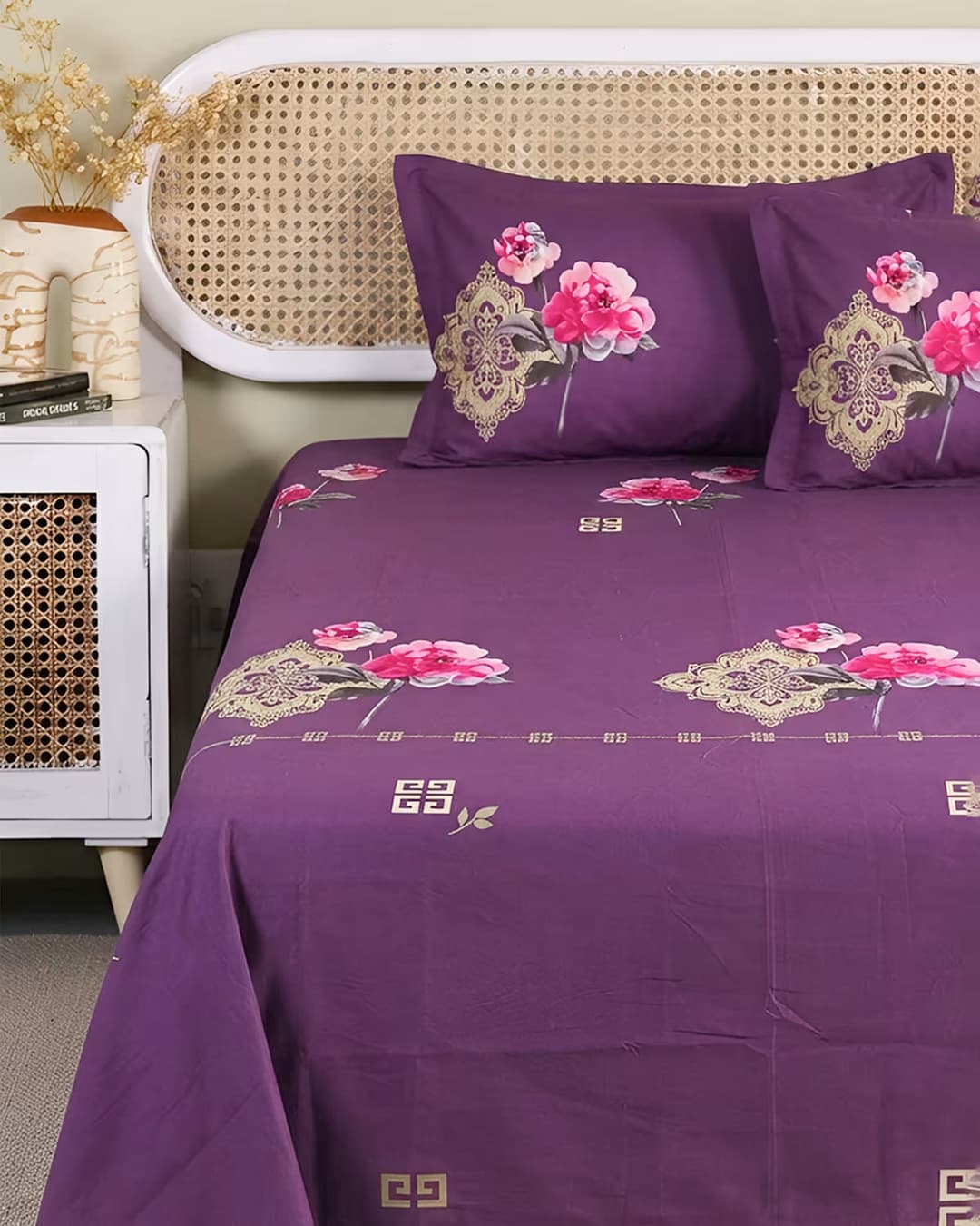 Royal Bloom - Bedsheet & Quilted Pillow Covers Set - hover