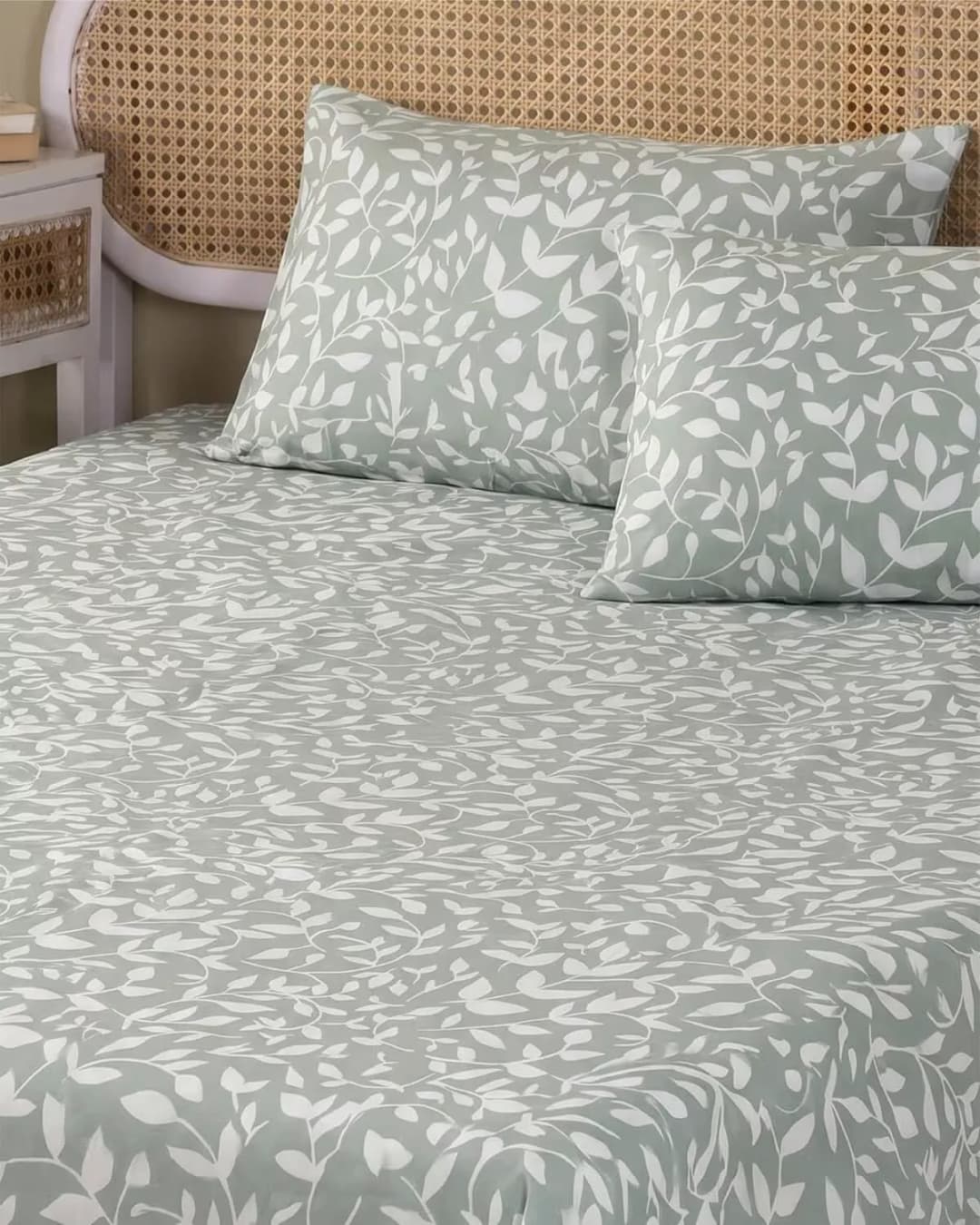 Sage Green Floral Cotton Bedsheet Set view 4