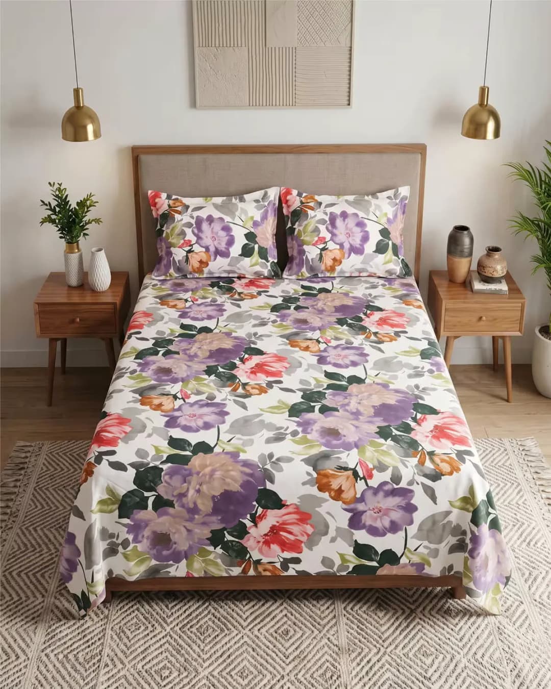Vibrant Floral Cotton Bedsheet Set view 1