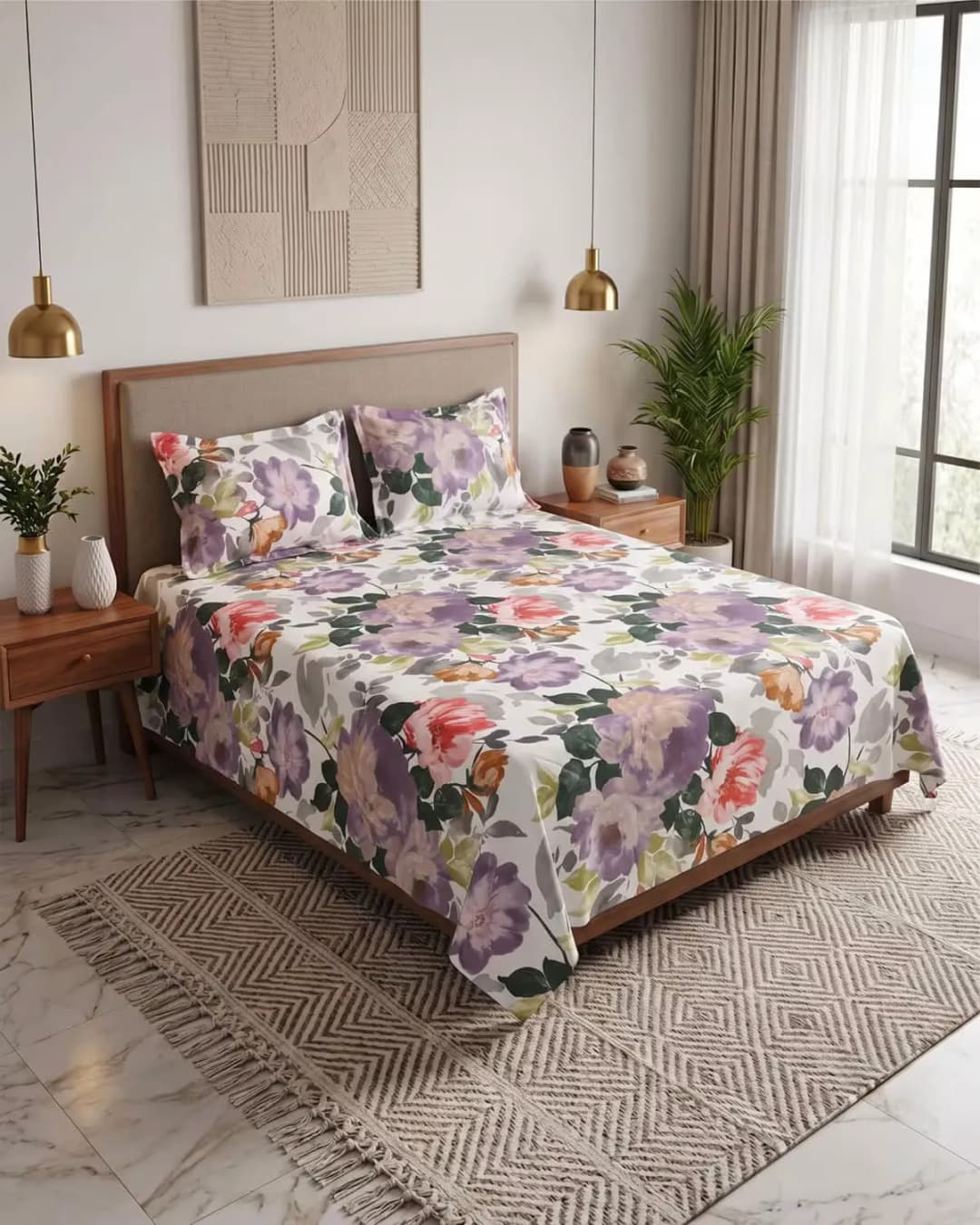 Vibrant Floral Cotton Bedsheet Set view 3